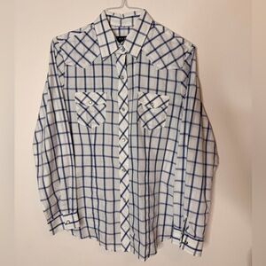Roper Men's White and Blue Checkered Shirt